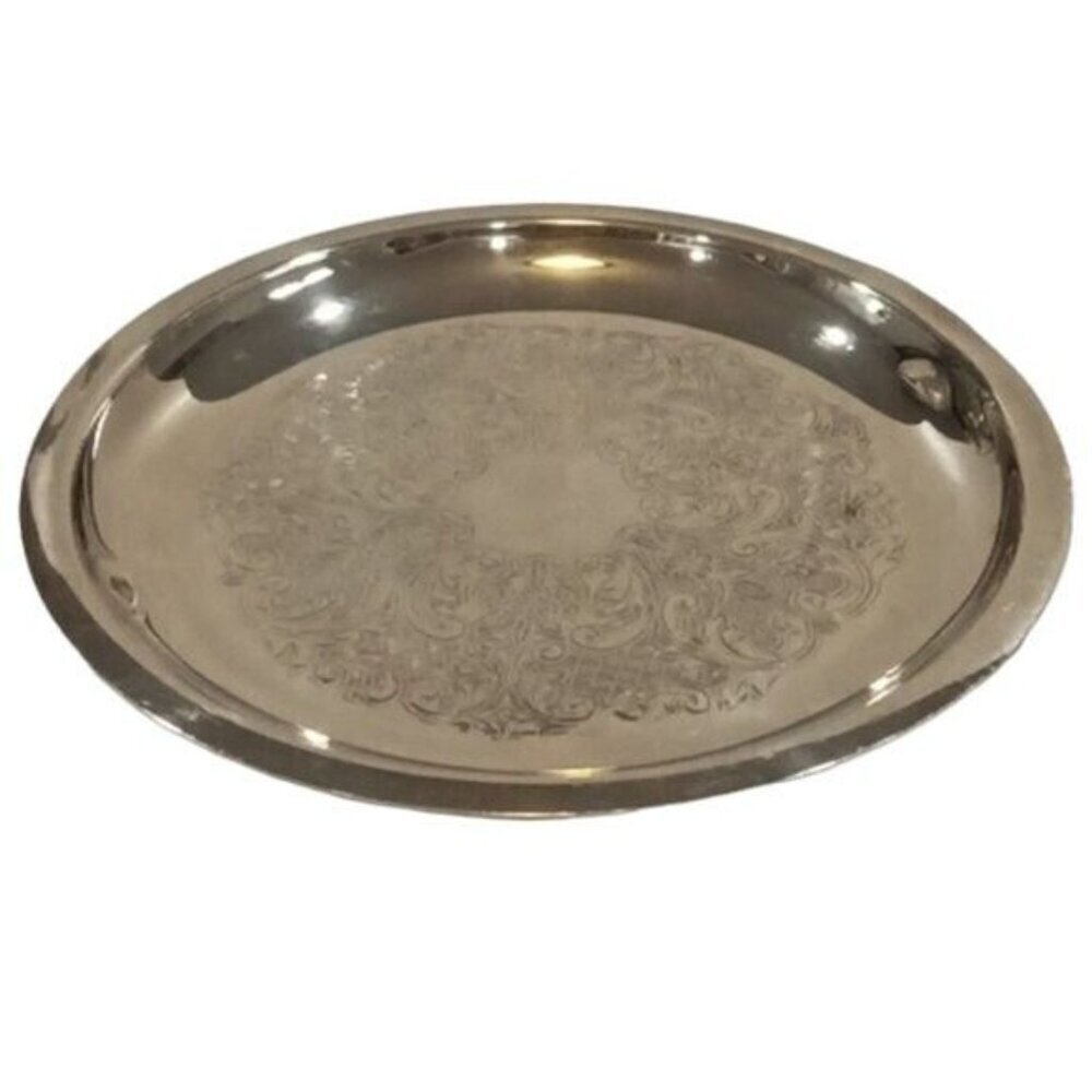 Vintage Silver Plated Engraved Pattern Round Plate 6"